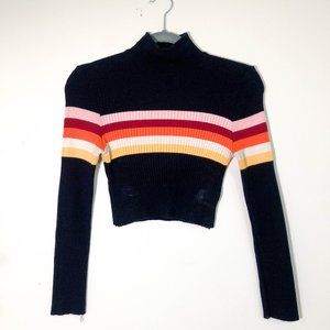 Navy Cropped Turtleneck with Stripes